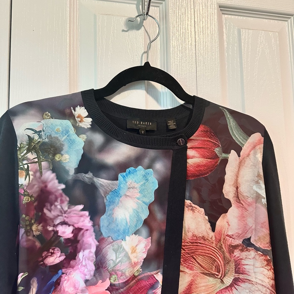 Ted Baker Black Cardigan with Multicolor Floral Front - Picture 3 of 5